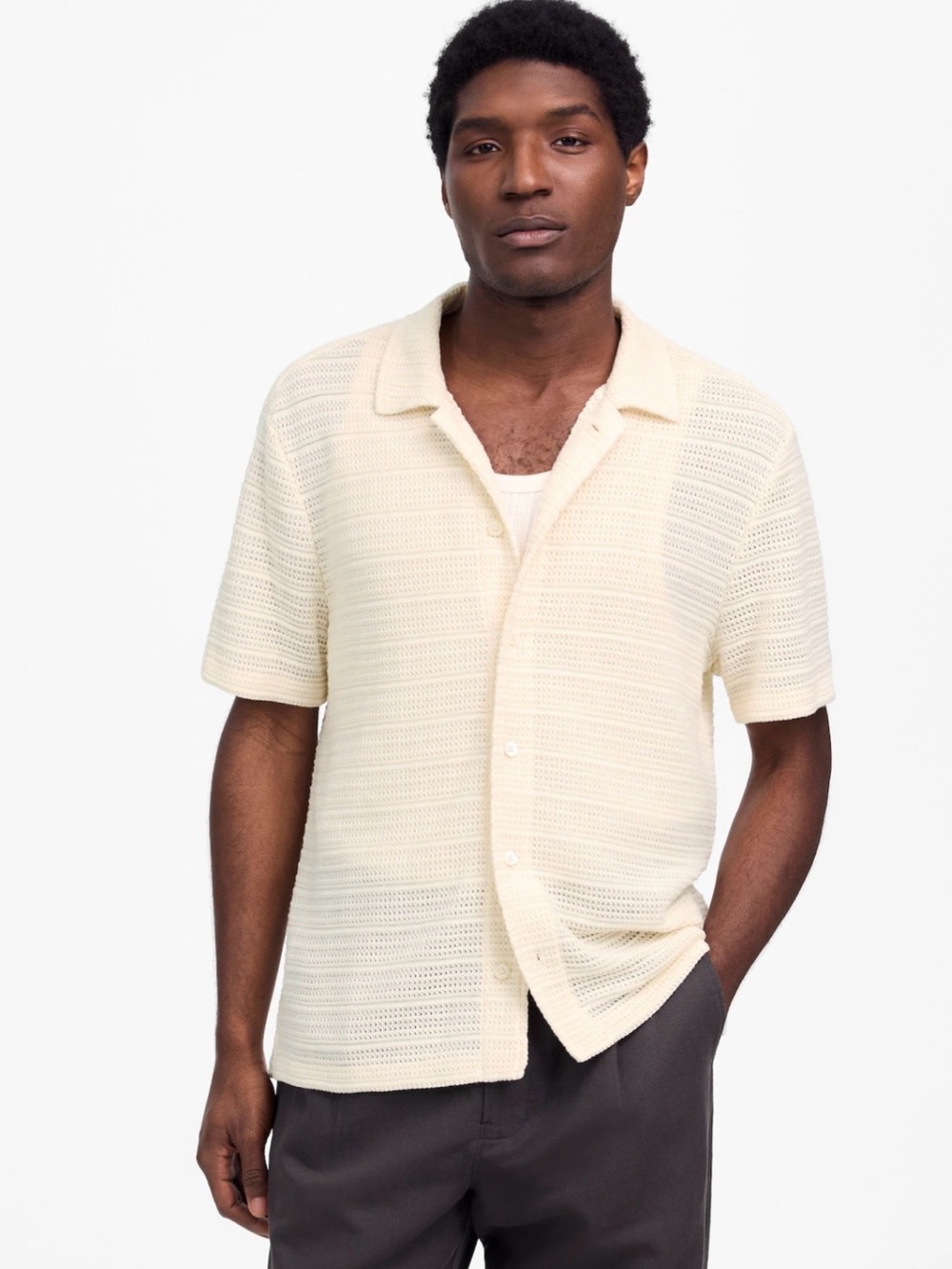 Madewell Cream Textured Knit Button Cardigan